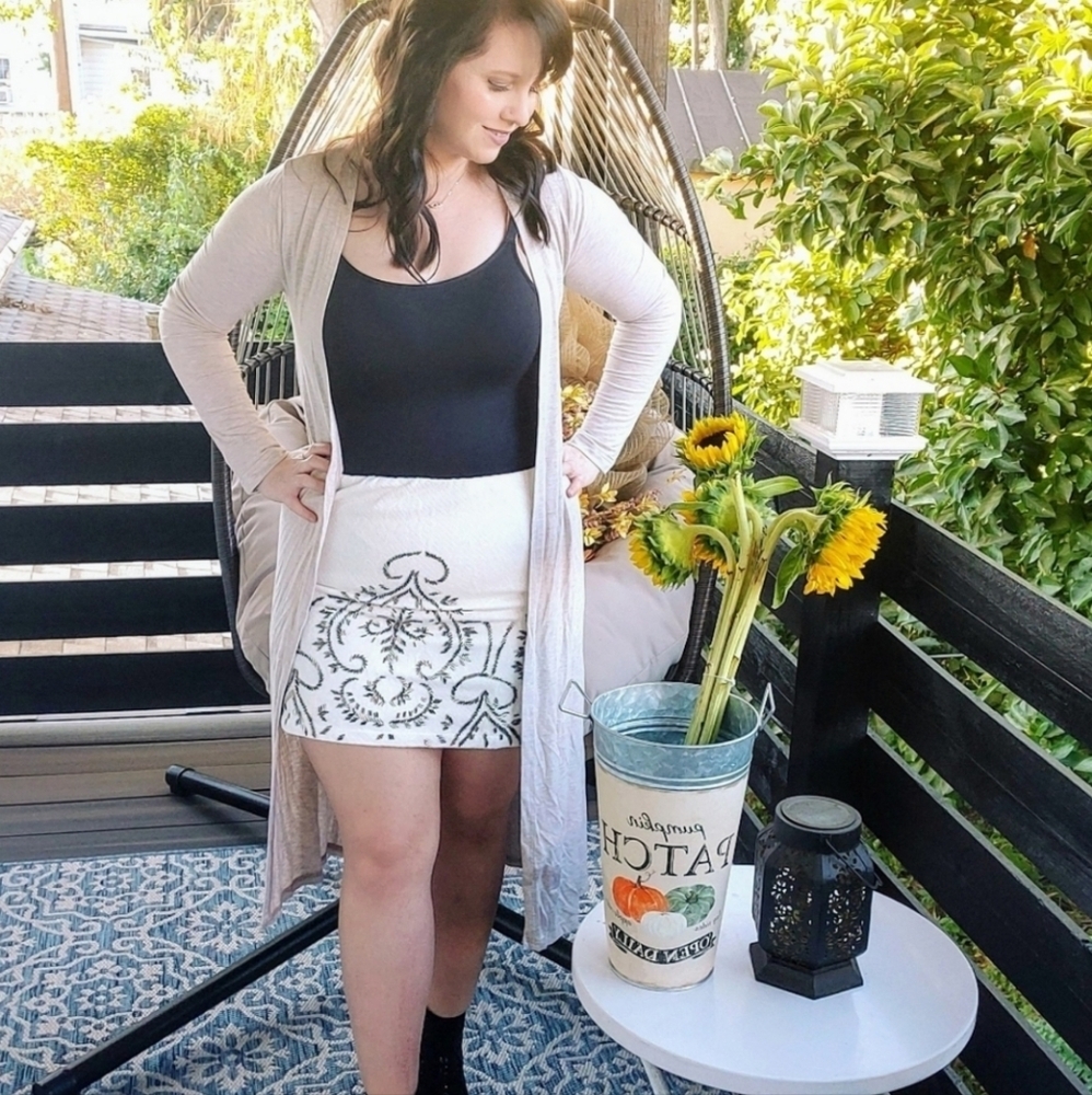NWT Beaded Embellished Mini Pencil Skirt Cream White Boho Size S